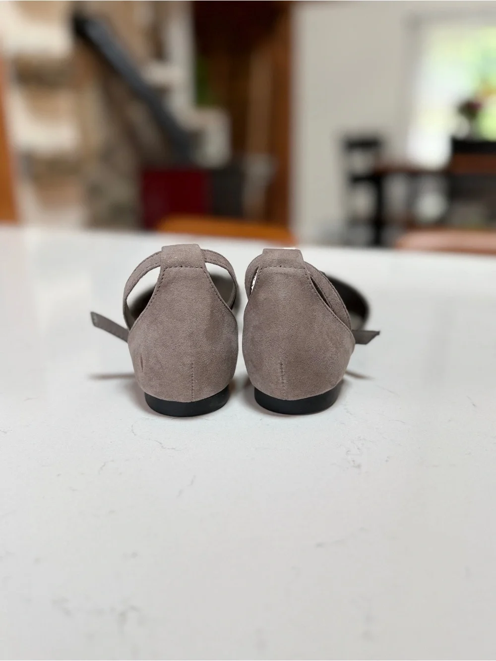 a.n.a Taupe Pointed-Toe Suede Ankle-Strap Flats